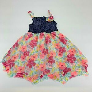 Girls Rule Neon Multicolor Asymmetrical Floral Dress Kid’s Youth Size 6X